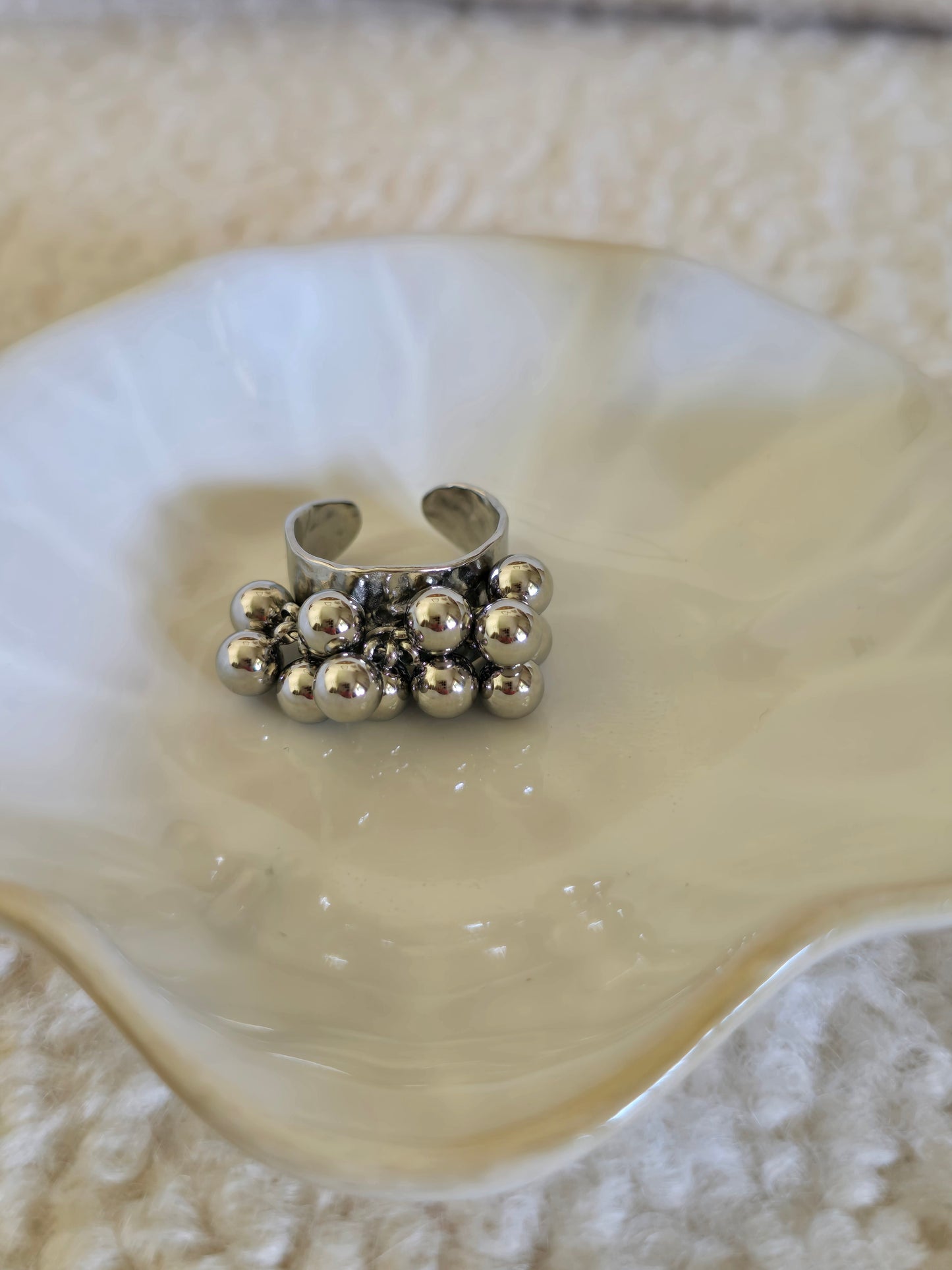 Bague boules argentée