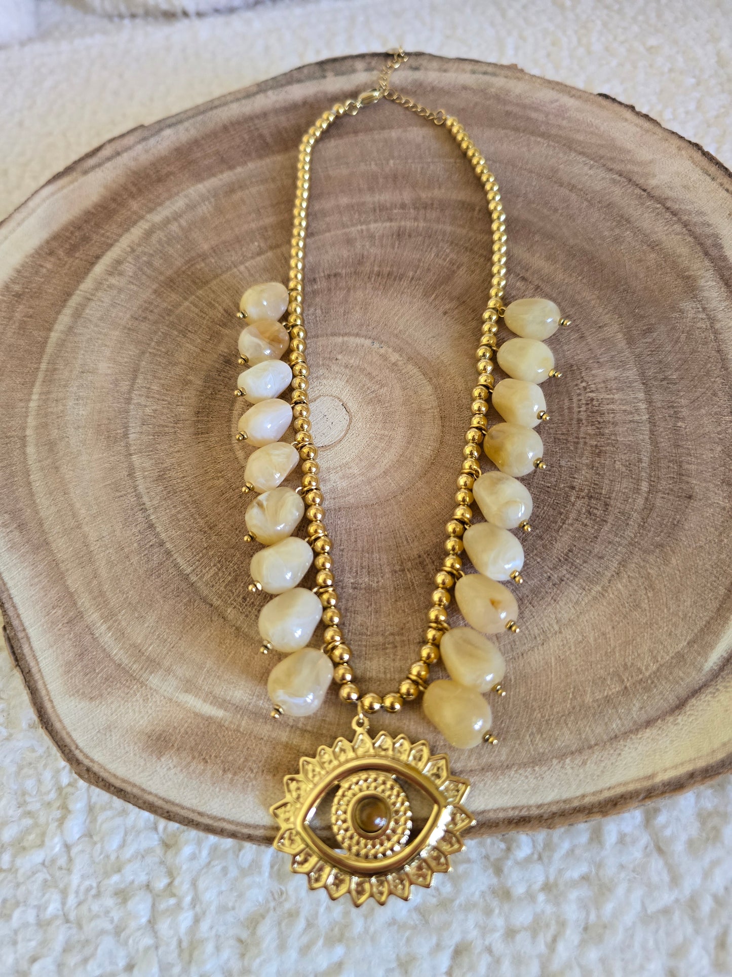 Collier Oeil beige