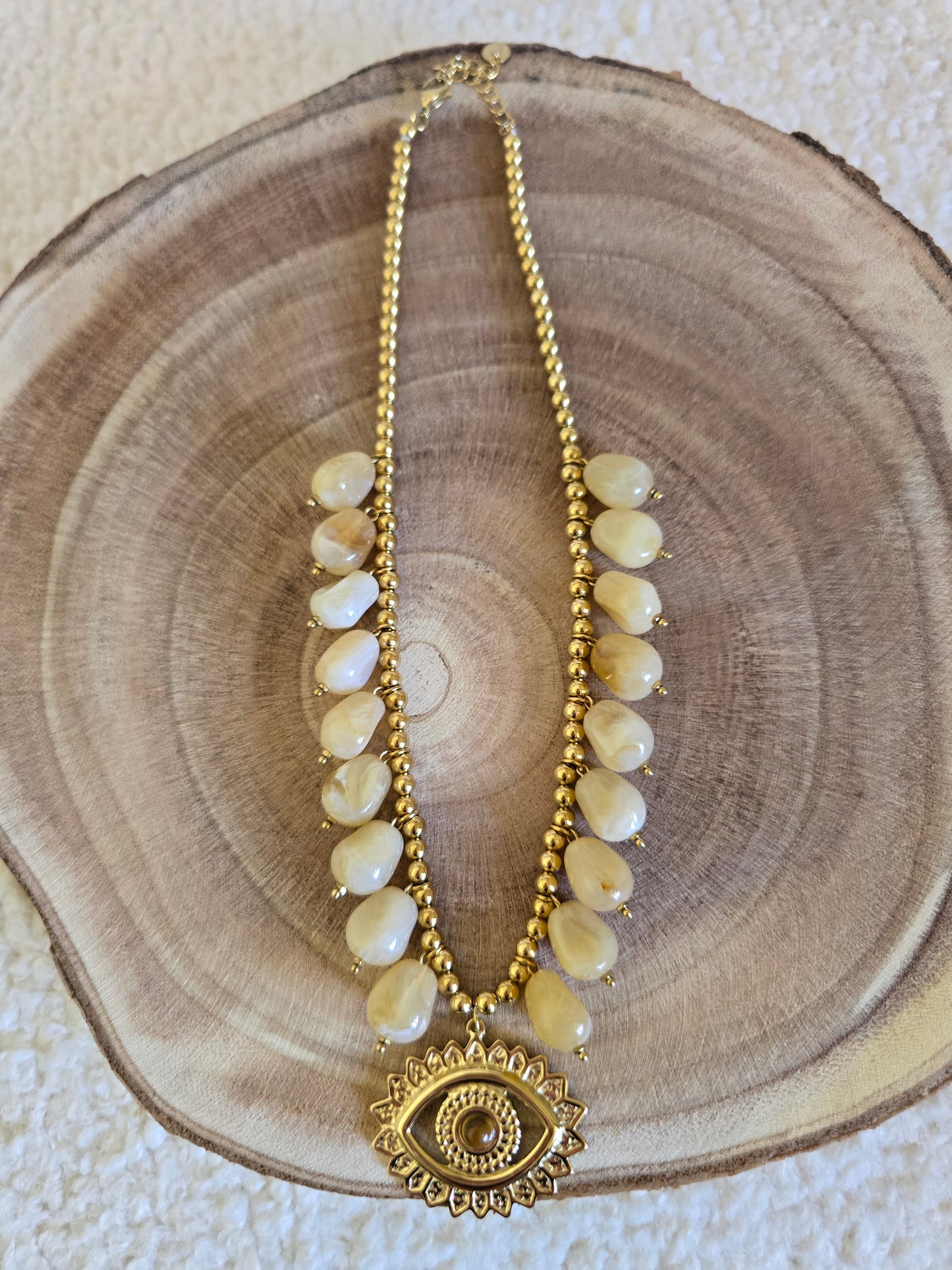 Collier Oeil beige