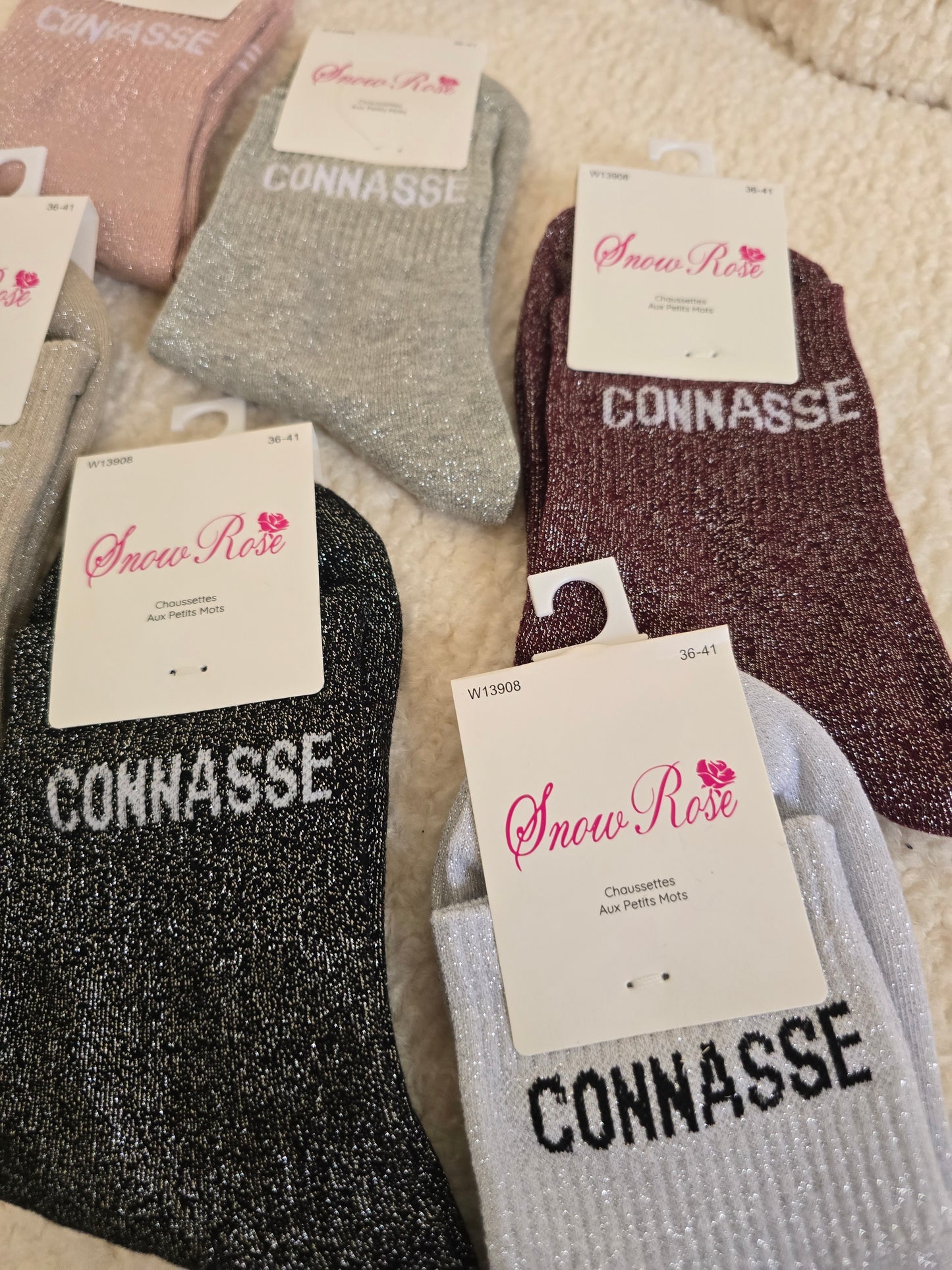 Chaussettes à paillettes "Connasse"