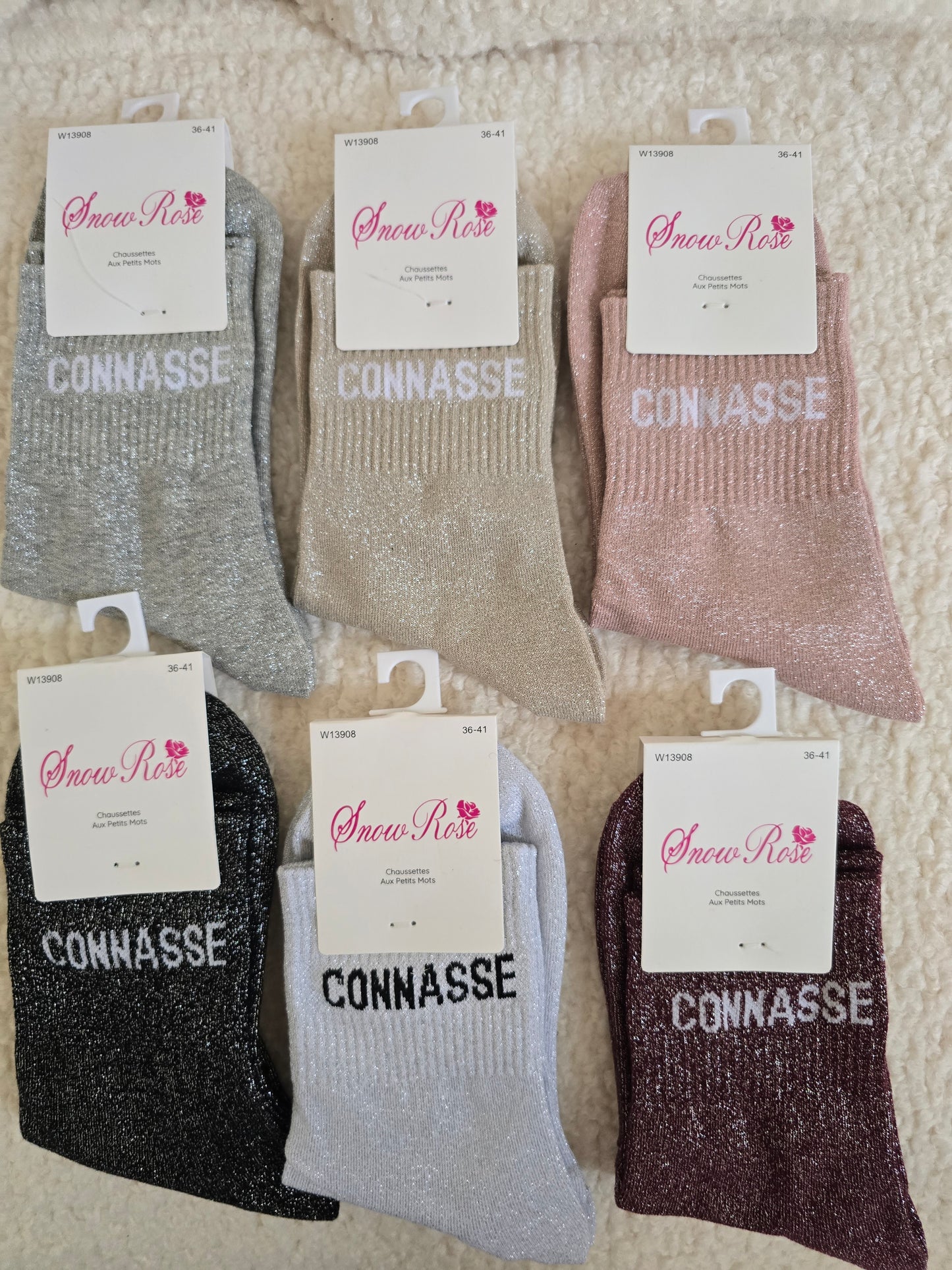 Chaussettes à paillettes "Connasse"