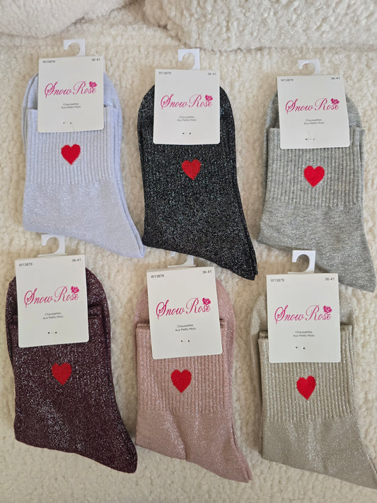 Chaussettes à paillettes coeur