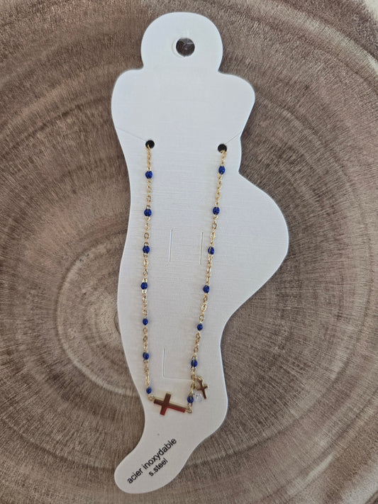 Chaîne de cheville croix bleue
