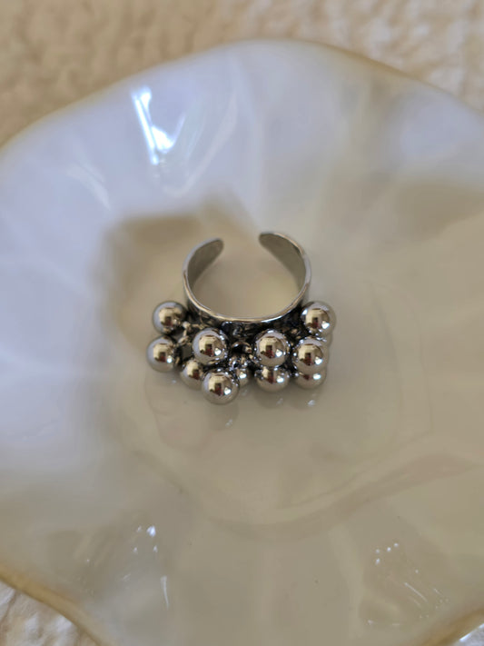 Bague boules argentée