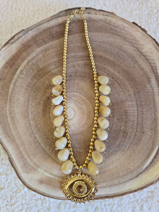Collier Oeil beige