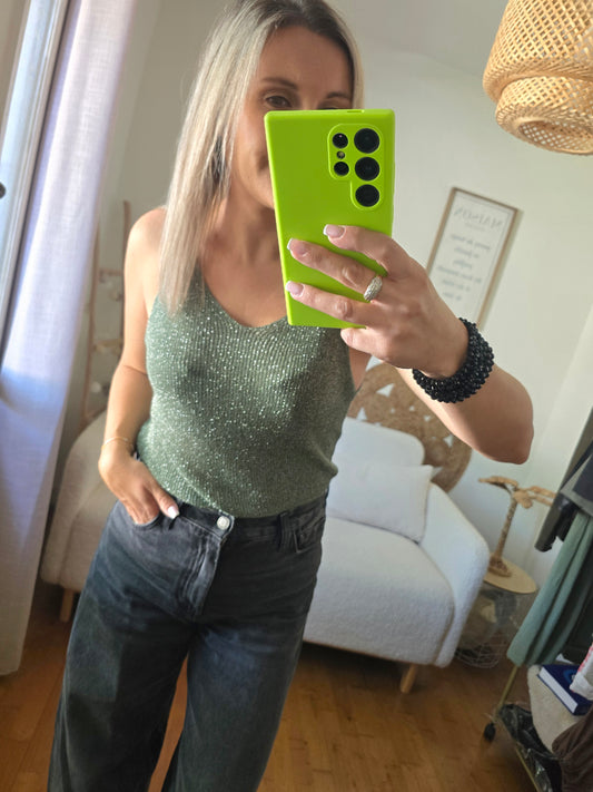 Top à paillettes kaki