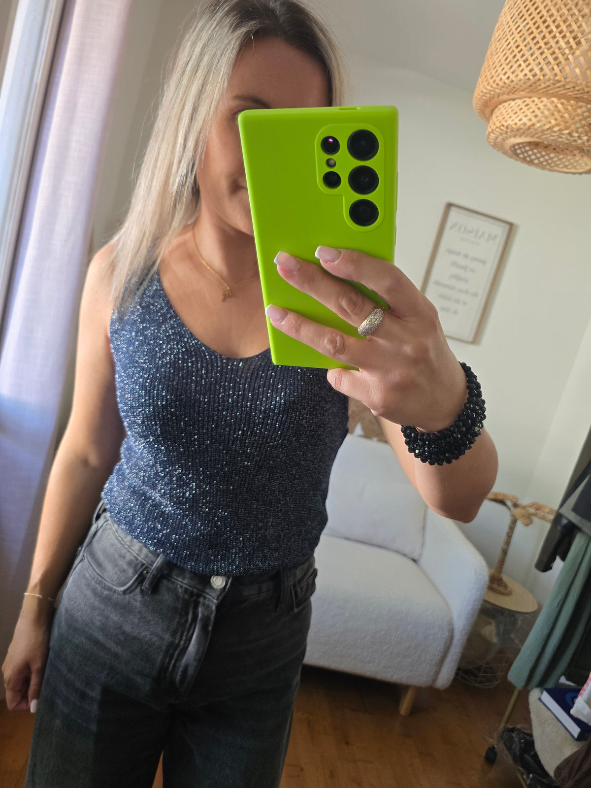 Top à paillettes bleu