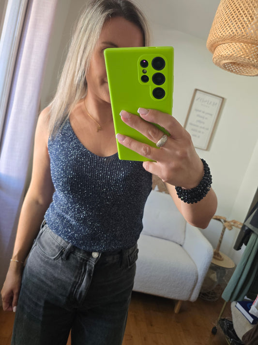 Top à paillettes bleu