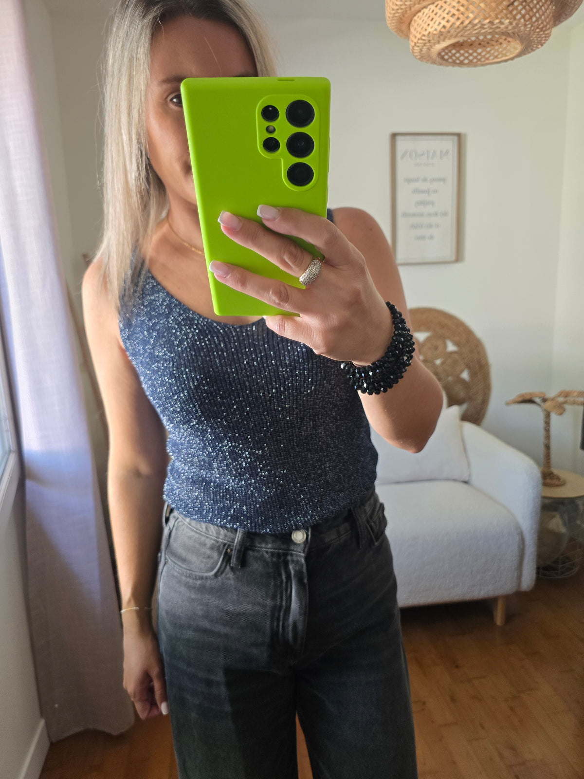 Top à paillettes bleu