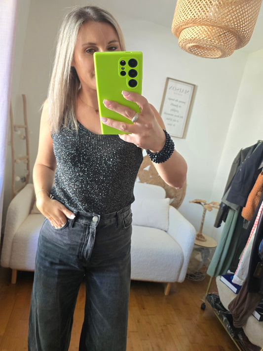 Top à paillettes noir