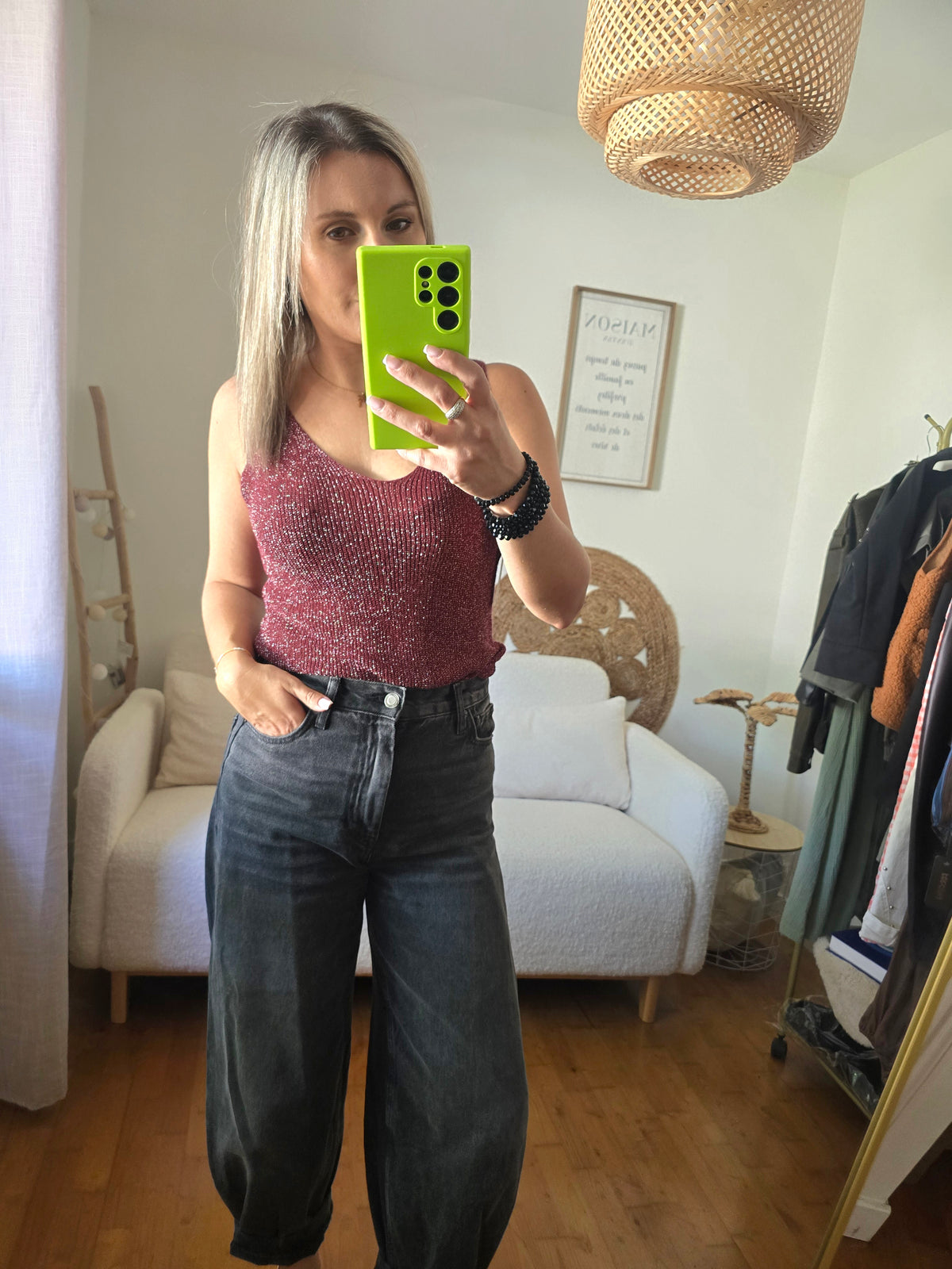 Top à paillettes bordeaux