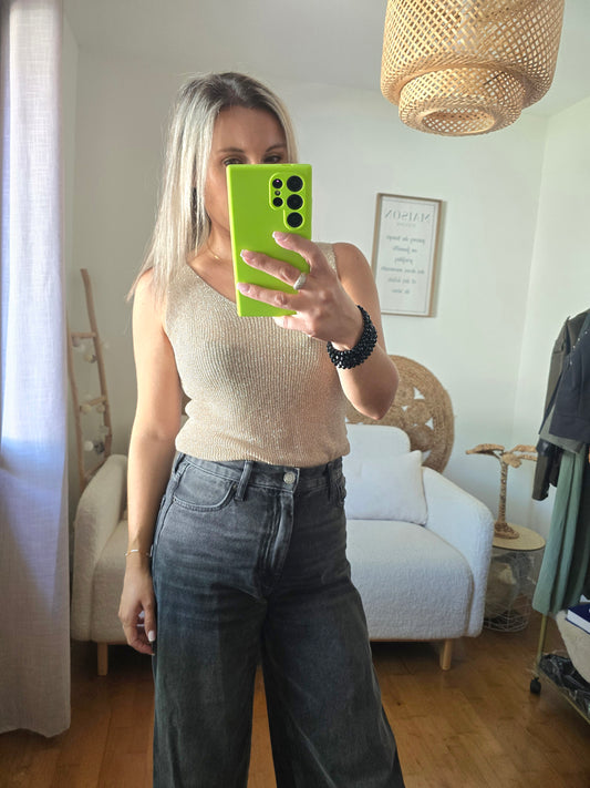 Top à paillettes beige